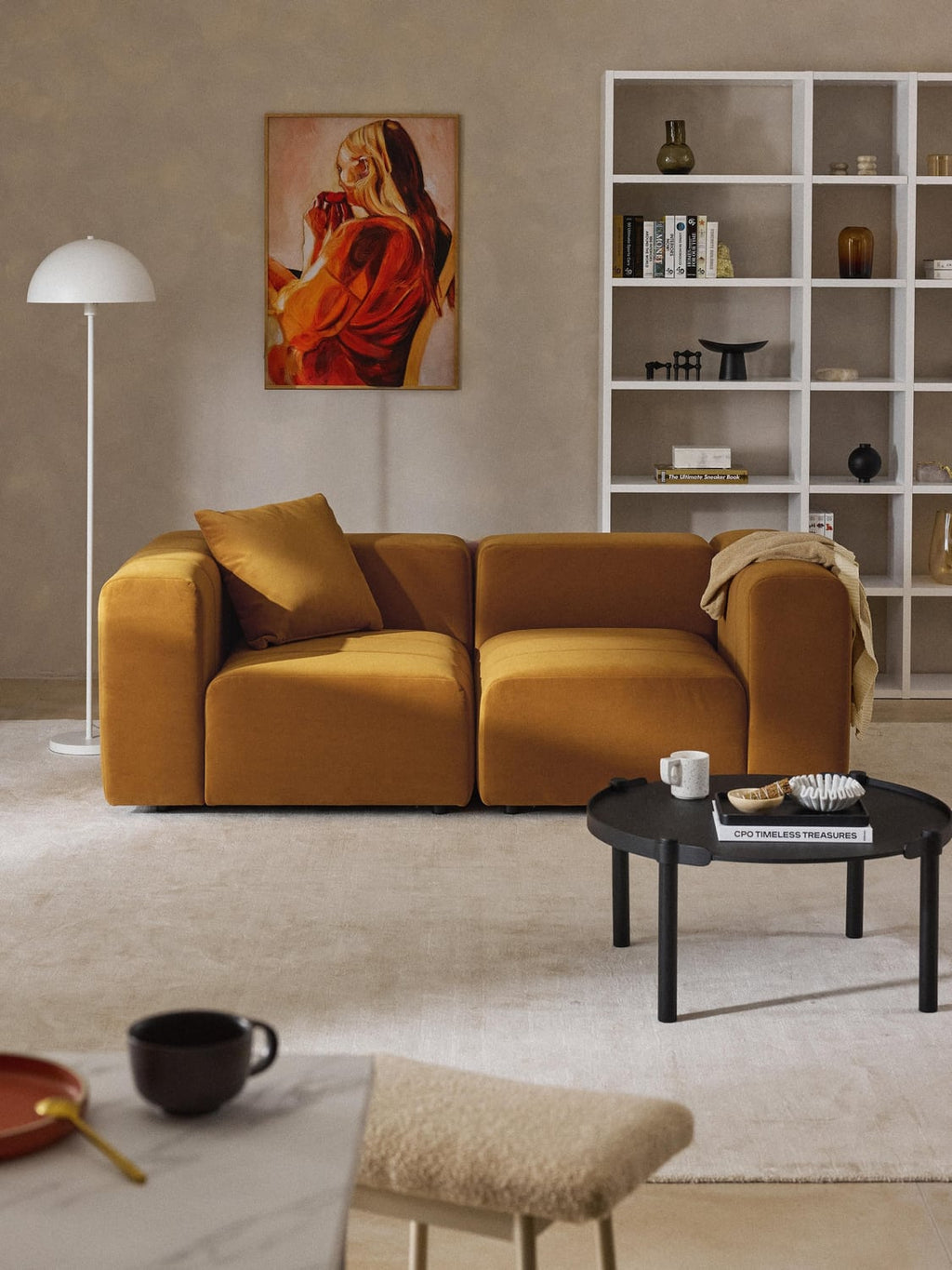 Lena Modular Velvet-Sofa (3-seater) — Caramel