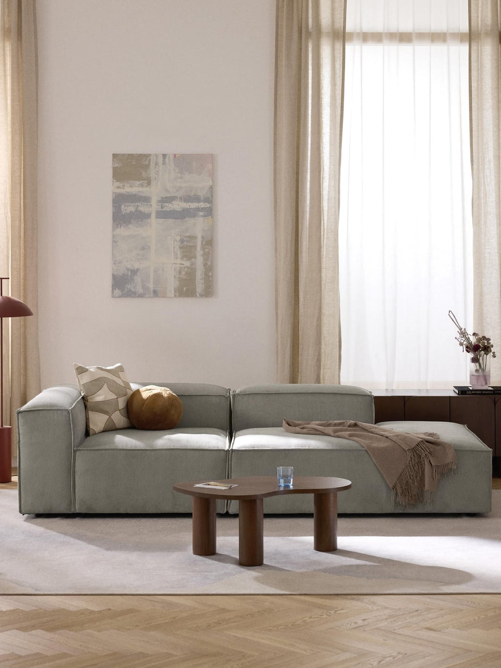 Lennon Modular Ottoman in Corduroy — Warm Grey