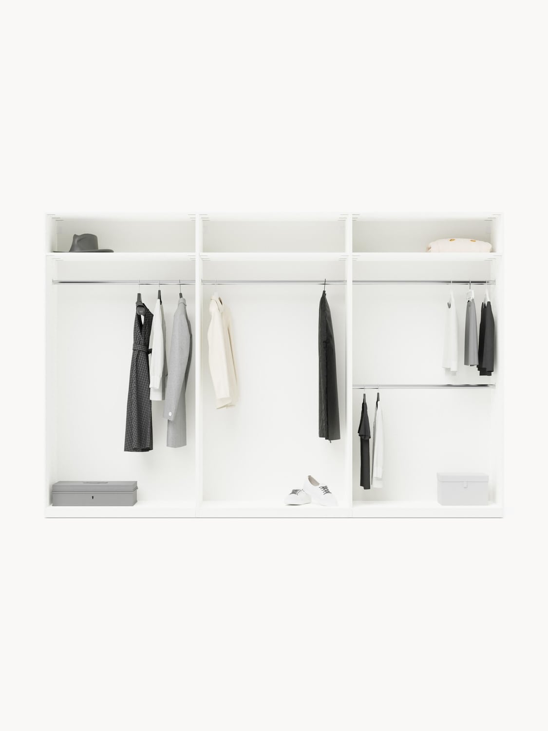 Charlotte Modular Hinged-Door Wardrobe, 100 cm Width, in various sizes — Light Grey