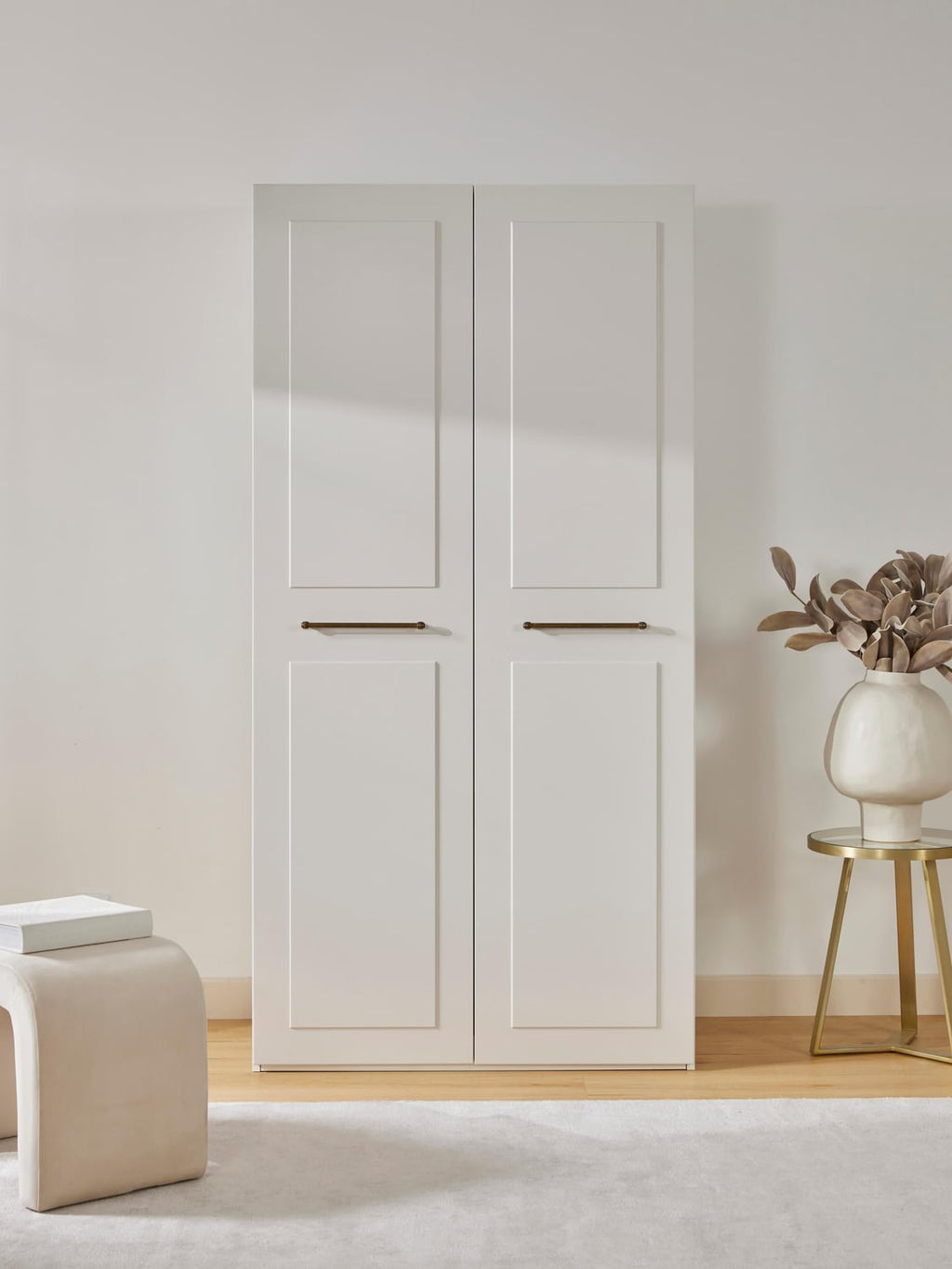 Charlotte Modular Hinged-Door Wardrobe, 100 cm Width, in various sizes — Off-White