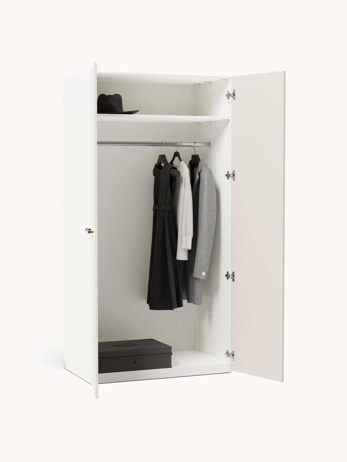 Charlotte Modular Hinged-Door Wardrobe, 100 cm Width, in various sizes — Off-White