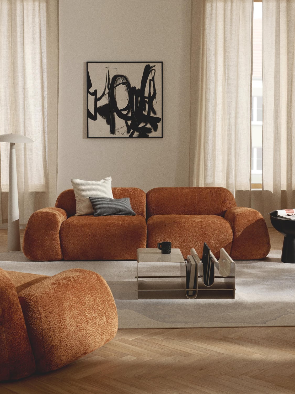 Wolke Modular Teddy Bouclé Sofa (3-seater) — Terracotta