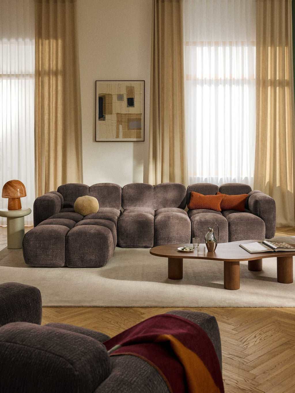 Tayla Modular Sofa (4-seater) with Ottoman (left/right) — Dark Grey