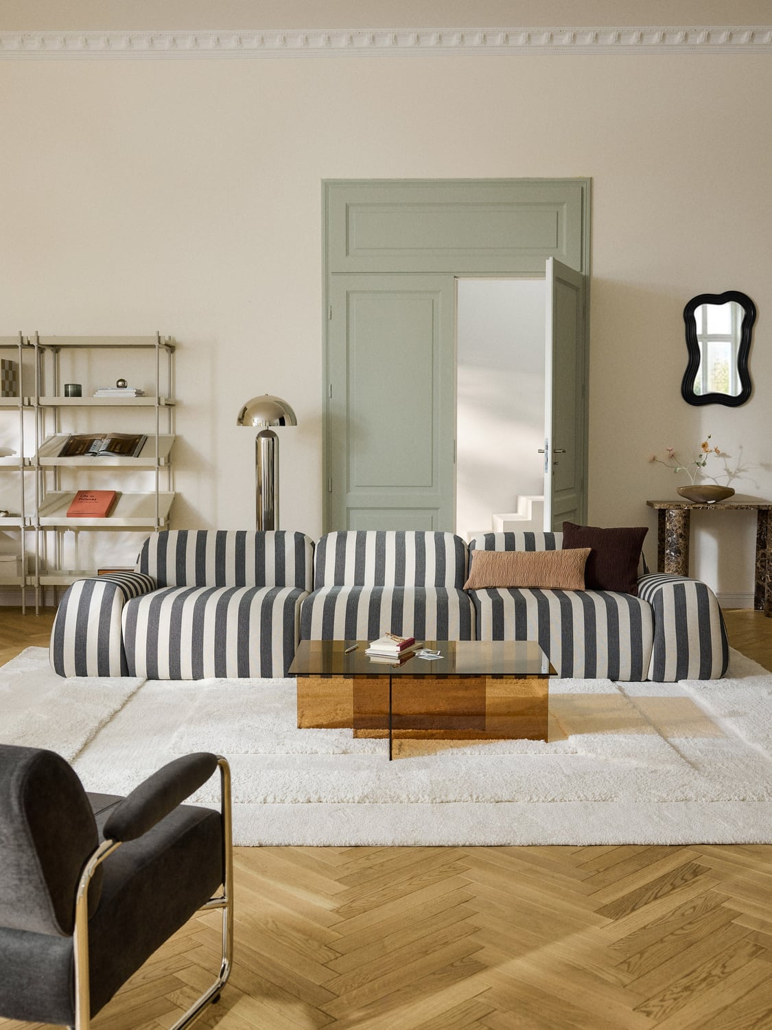 Wolke Modular Striped Sofa (4-seater) — Grey
