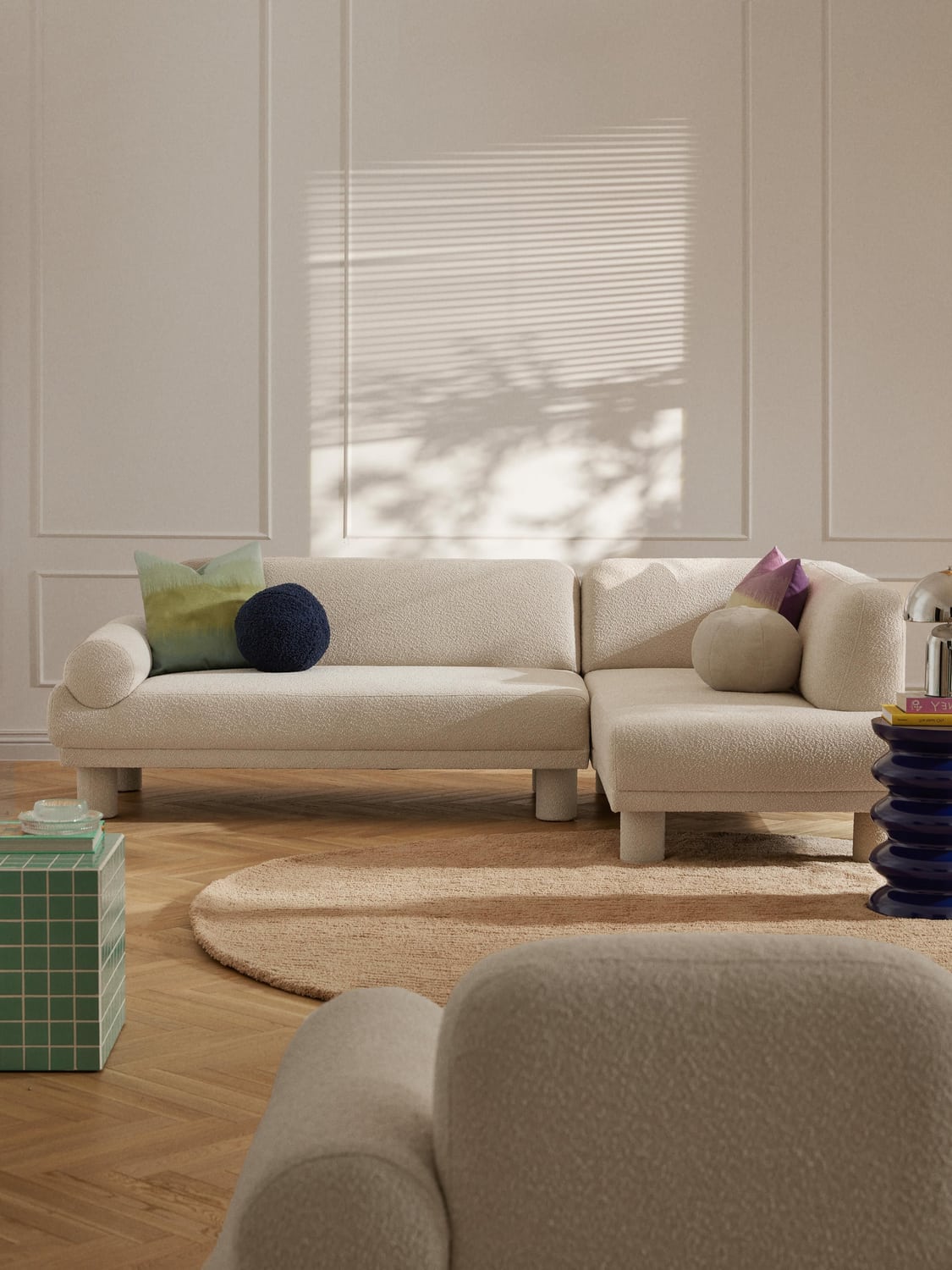 Lilo Bouclé Corner Sofa — Light Grey