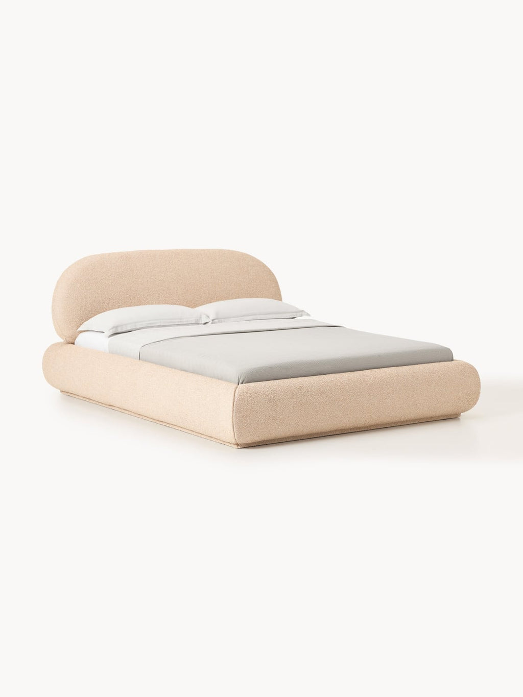 Alba Bouclé Upholstered Bed with Storage — Blush