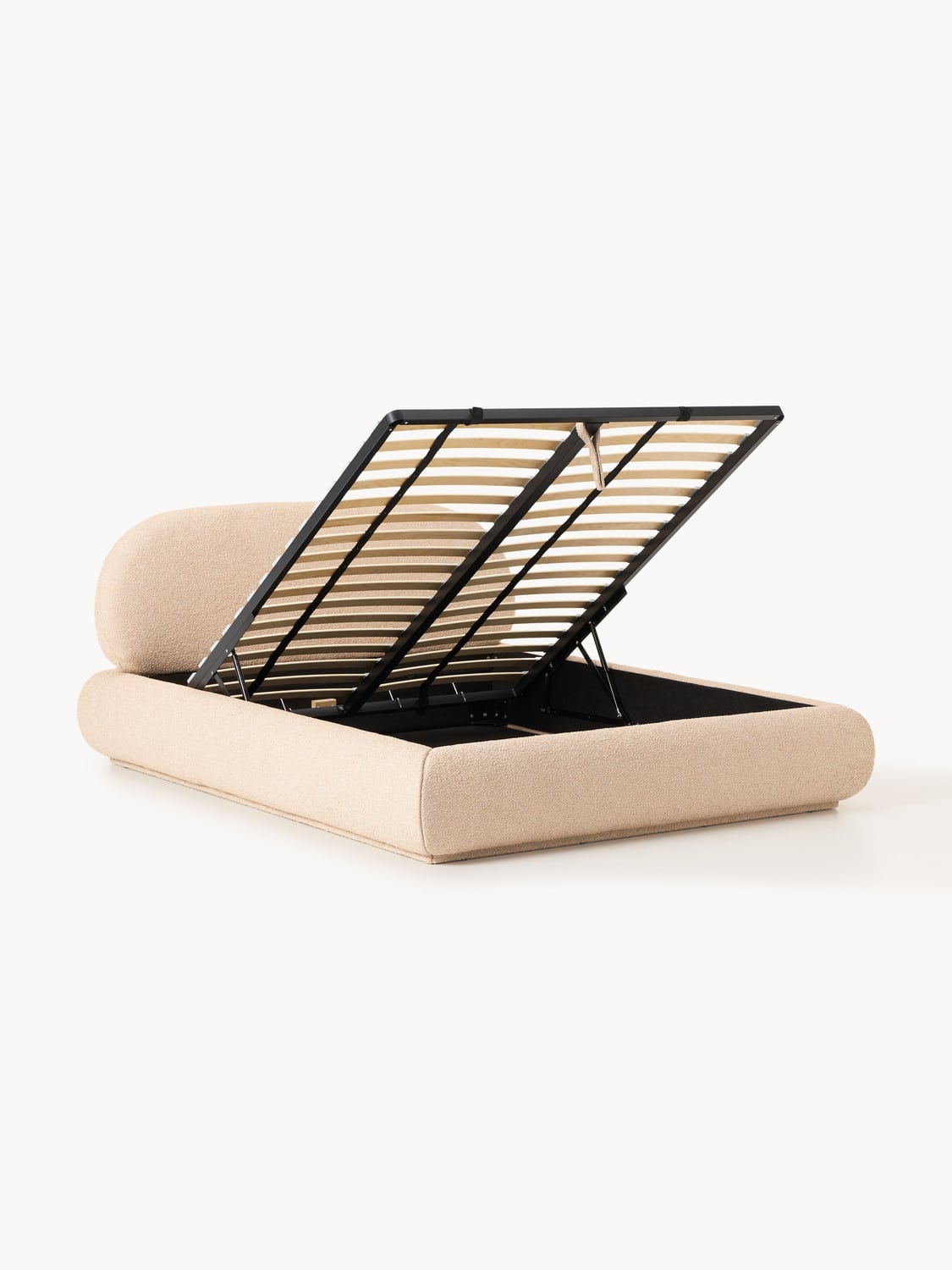 Alba Bouclé Upholstered Bed with Storage — Blush