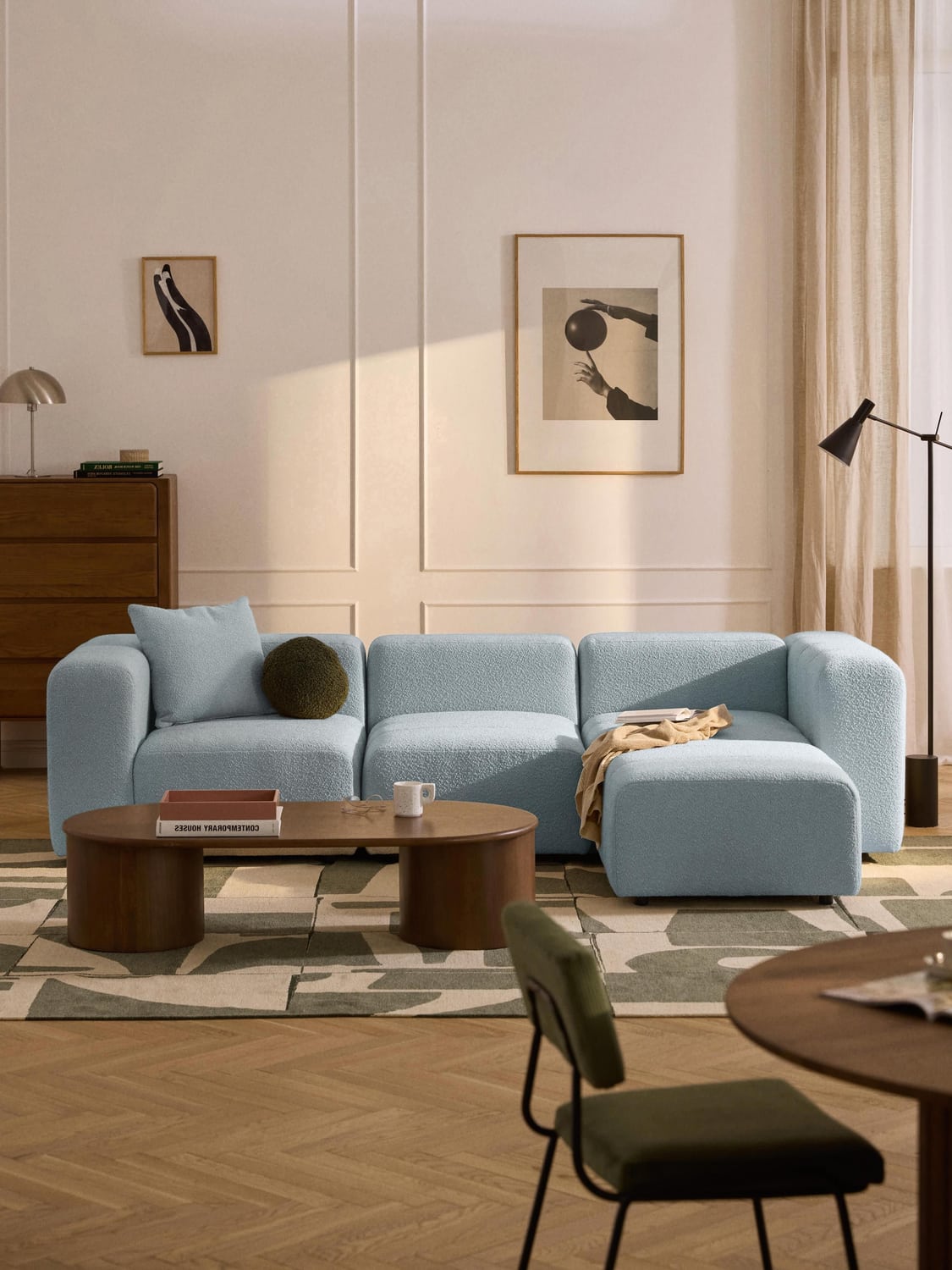 Lena Modular Bouclé Sofa (4-seater) with Ottoman (left/right) — Grey