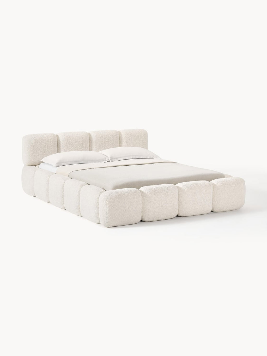 Tayla Upholstered Bed in Teddy Bouclé — Off-White