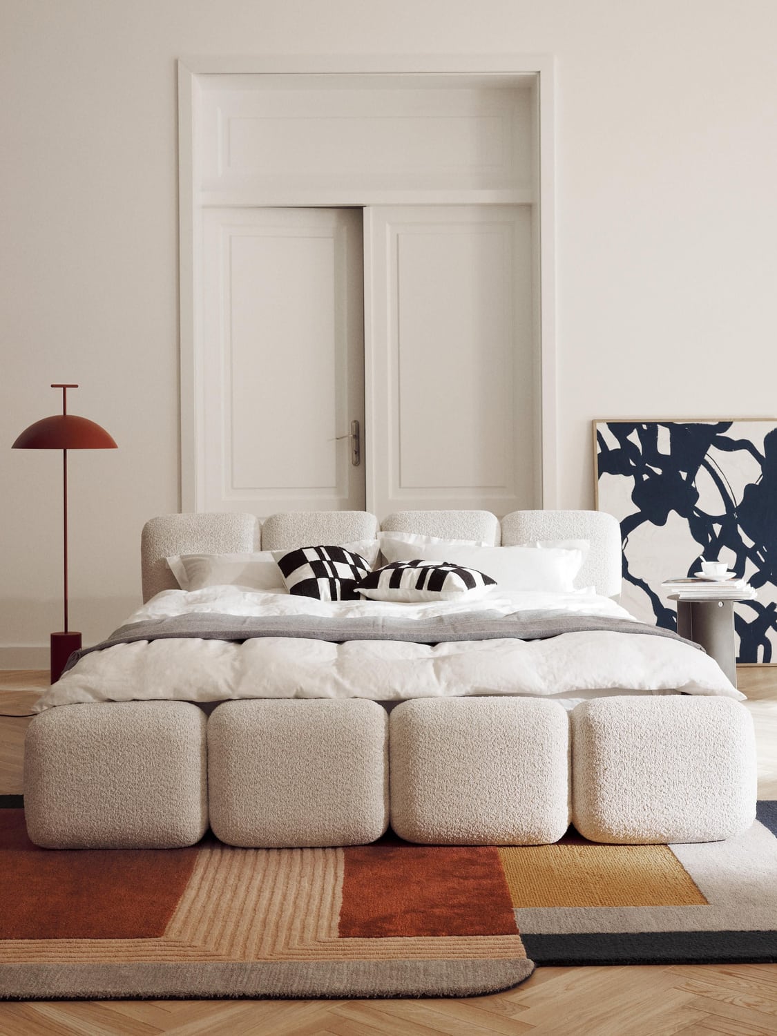 Tayla Upholstered Bed in Teddy Bouclé — Off-White