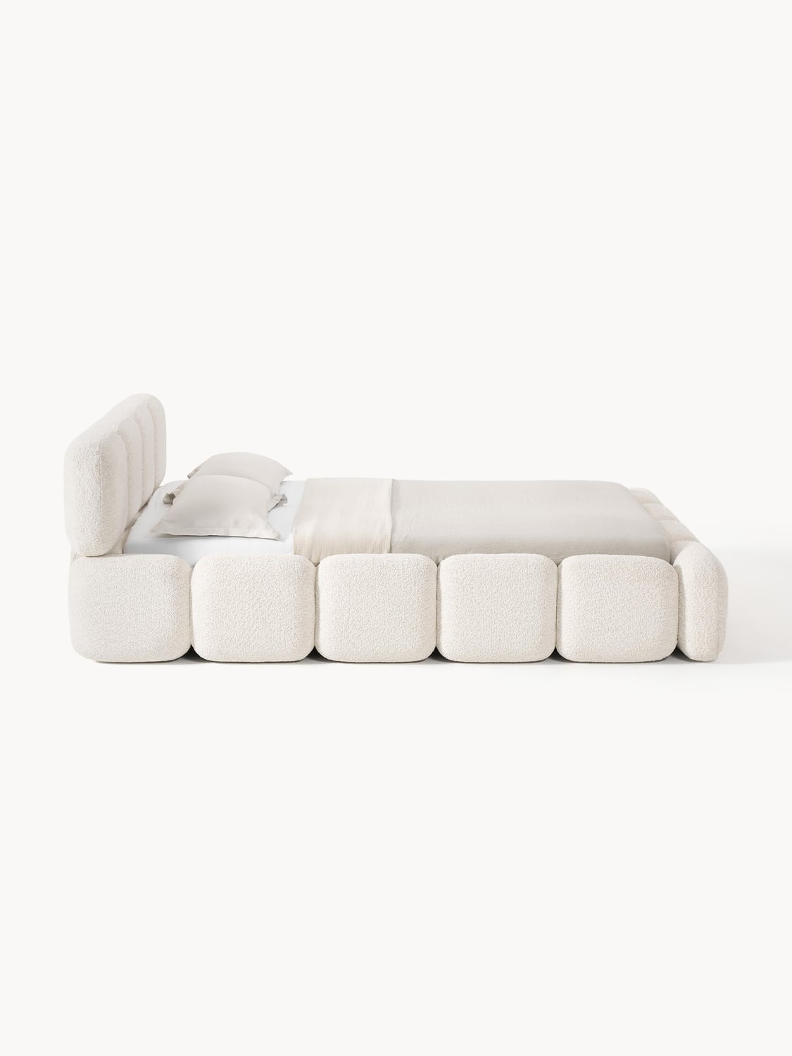 Tayla Upholstered Bed in Teddy Bouclé — Off-White
