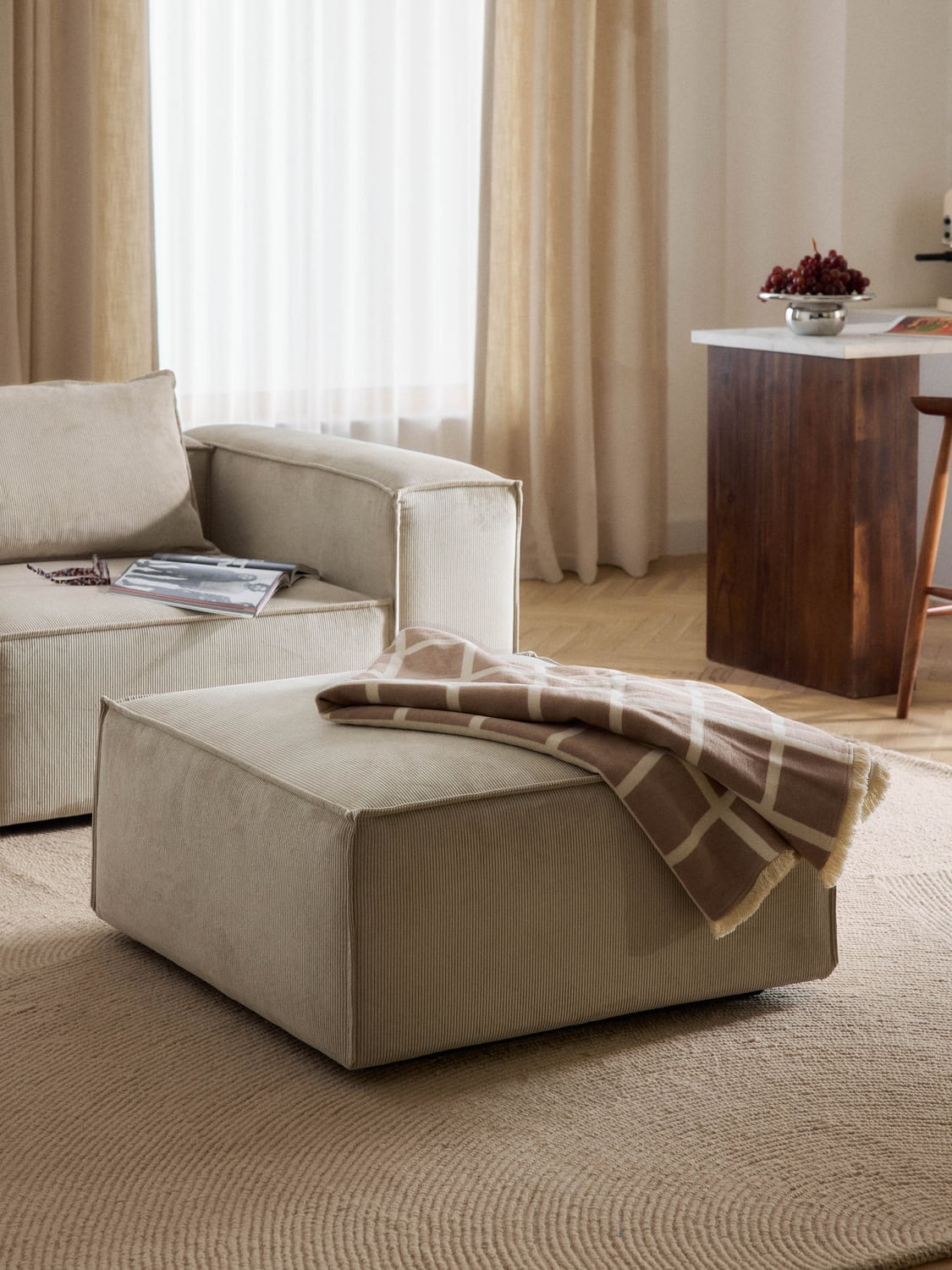 Lennon Sofa Ottoman in Corduroy — Oatmeal