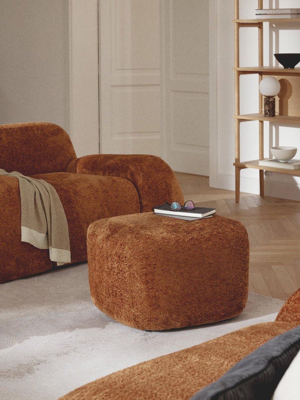 Wolke Sofa Ottoman in Teddy Bouclé — Cognac