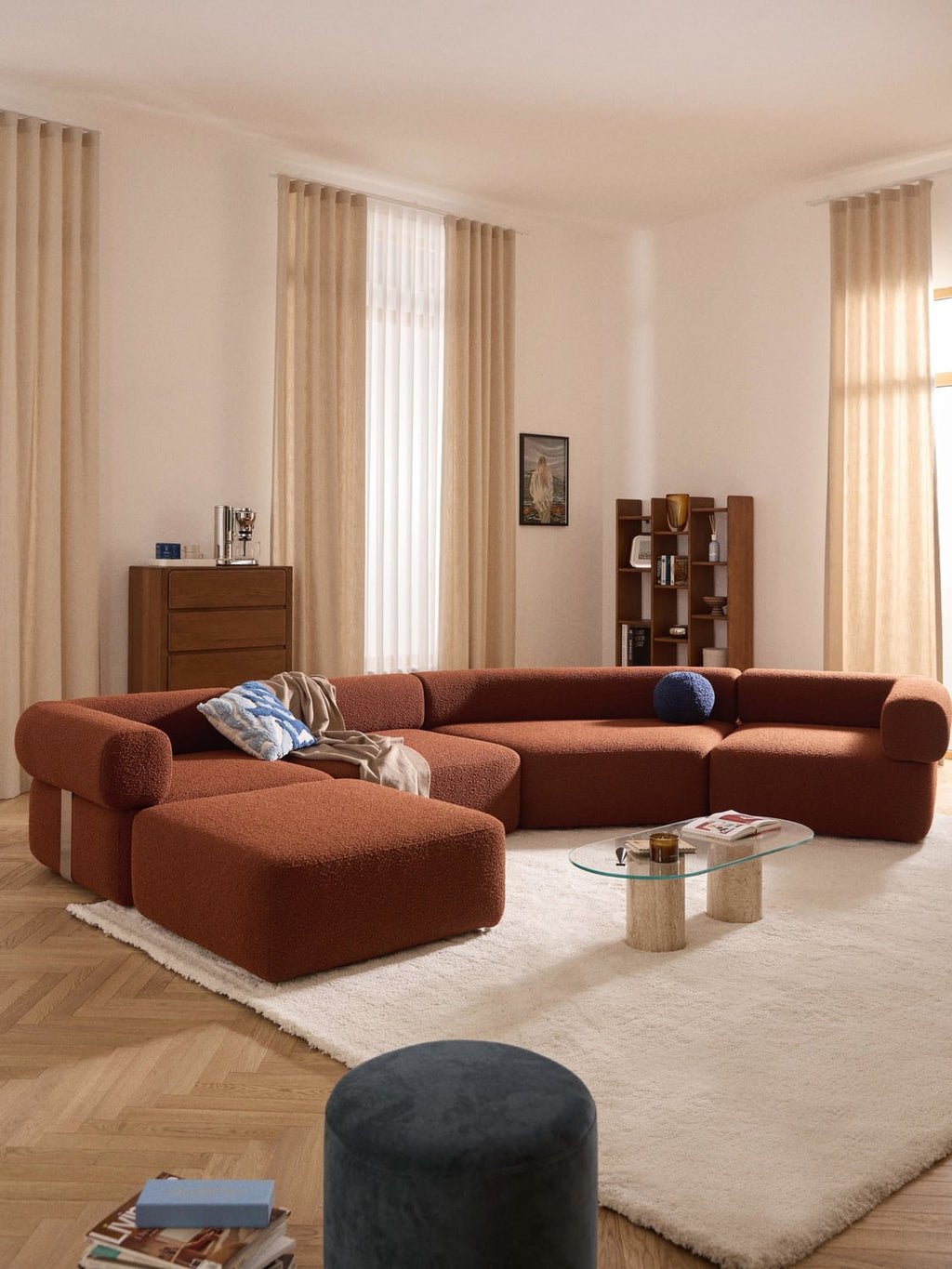 Anton Round Bouclé Corner Module — Brown