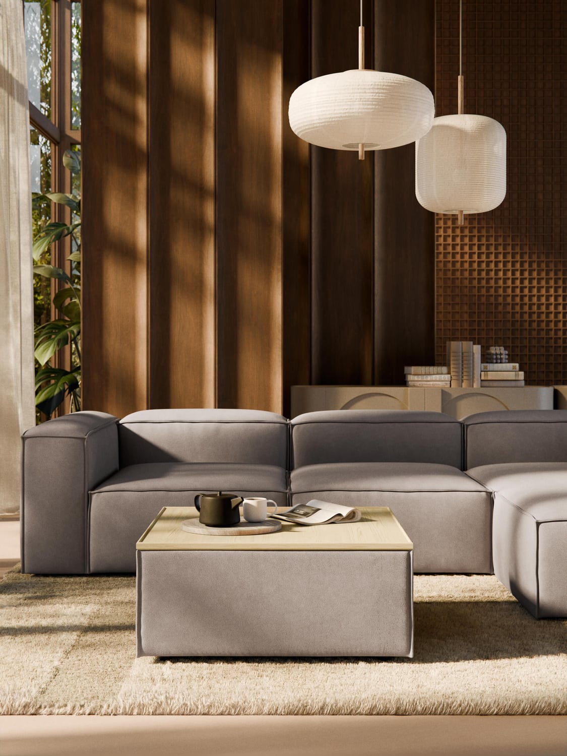 Lennon Sofa Ottoman with Storage — Warm Grey