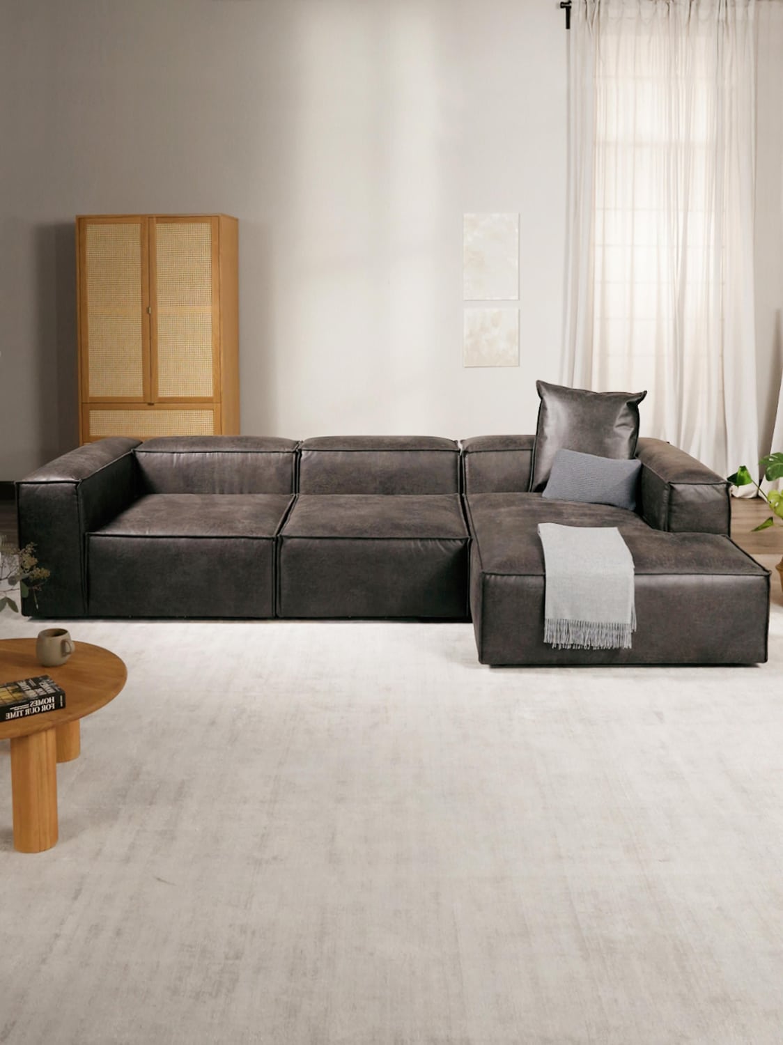 Lennon Modular Corner Sofa (4-seater) in Leather — Anthracite