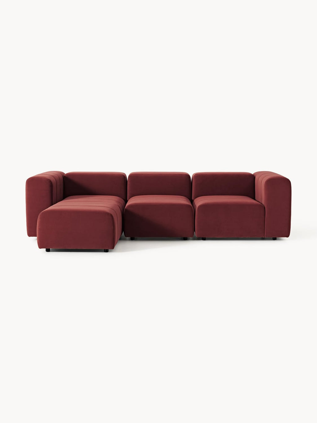 Lena Modular Velvet-Sofa (4-seater) with Ottoman (left/right) — Burgundy