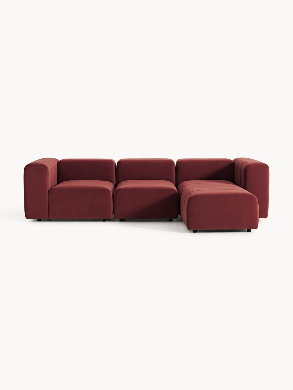 Lena Modular Velvet-Sofa (4-seater) with Ottoman (left/right) — Burgundy