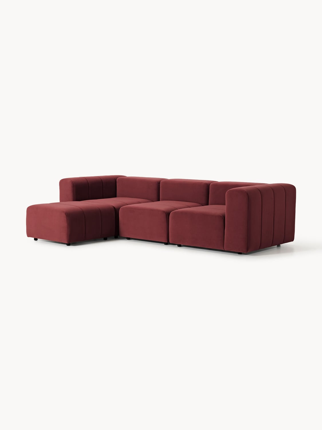 Lena Modular Velvet-Sofa (4-seater) with Ottoman (left/right) — Burgundy