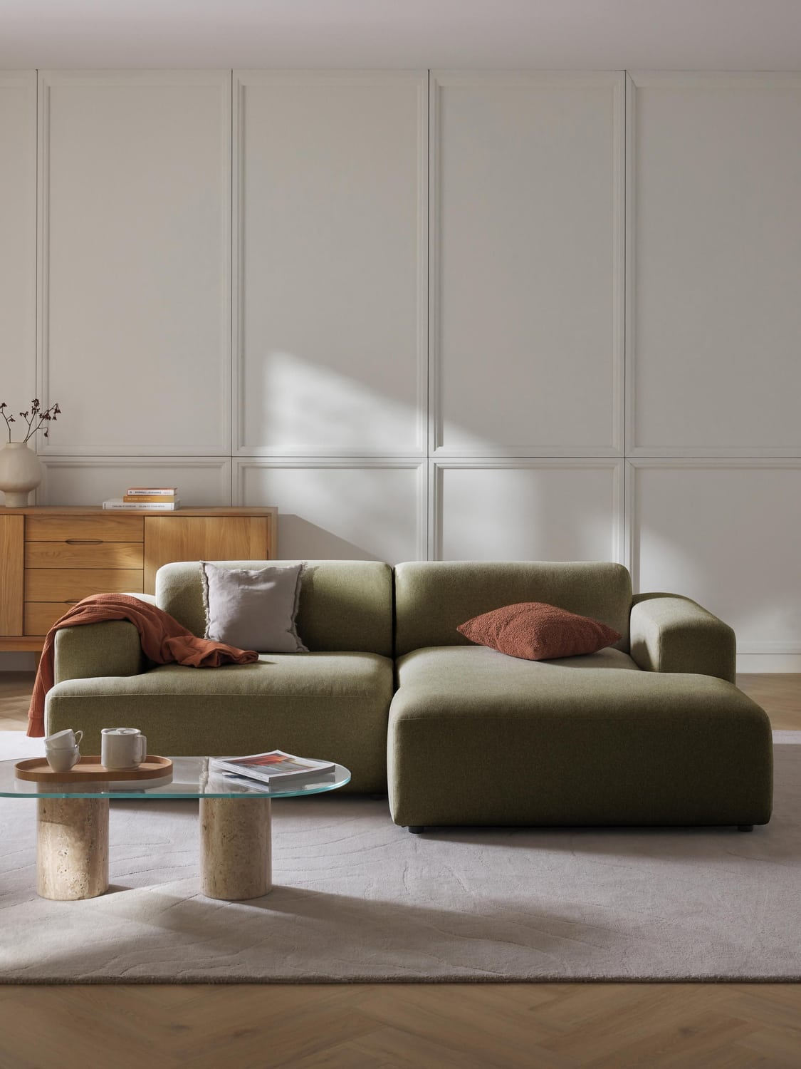 Melva Corner Sofa (3-seater) — Olive