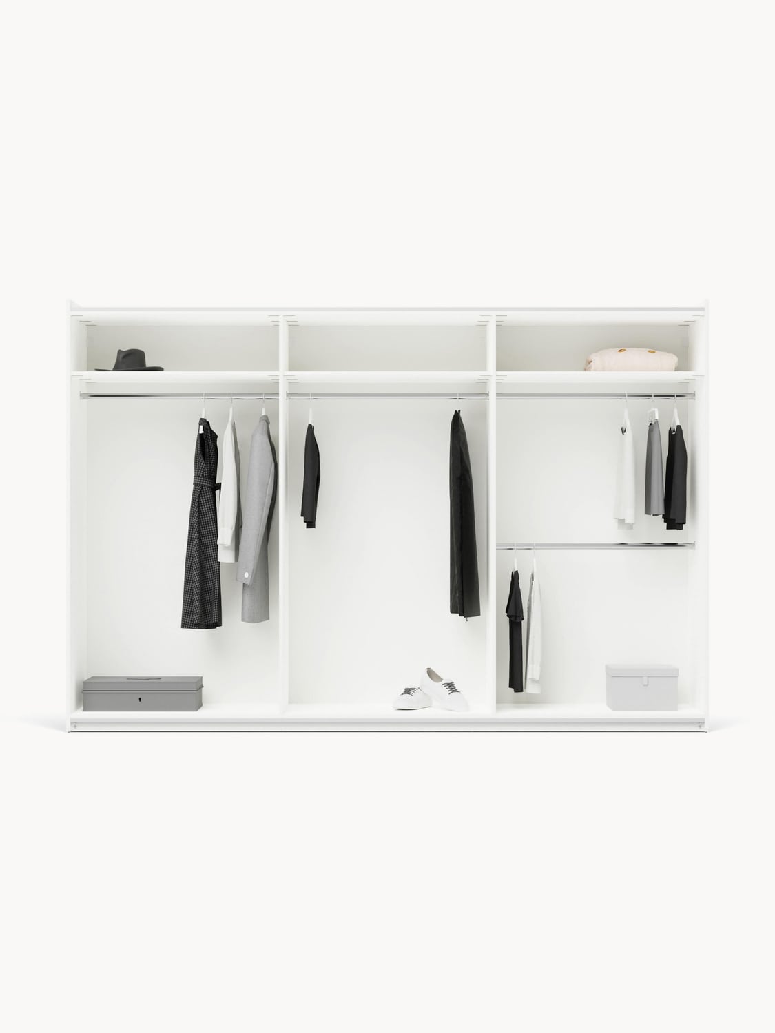 Simone Modular Sliding-Door Wardrobe, 300 cm Width, in various sizes — Light Grey