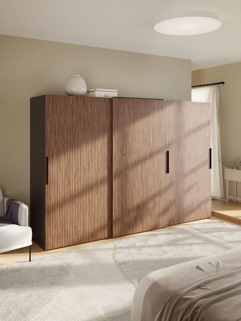 Simone Modular Sliding-Door Wardrobe, 300 cm Width, in various sizes — Olive