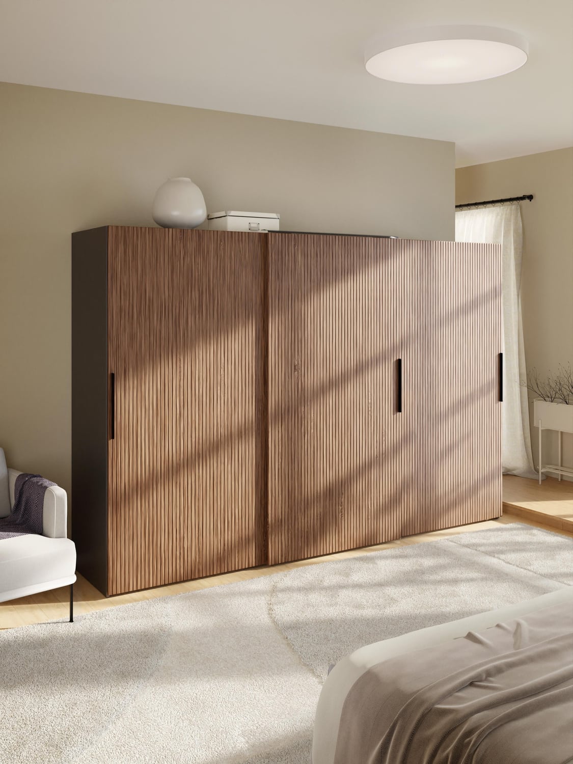 Simone Modular Sliding-Door Wardrobe, 300 cm Width, in various sizes — Olive