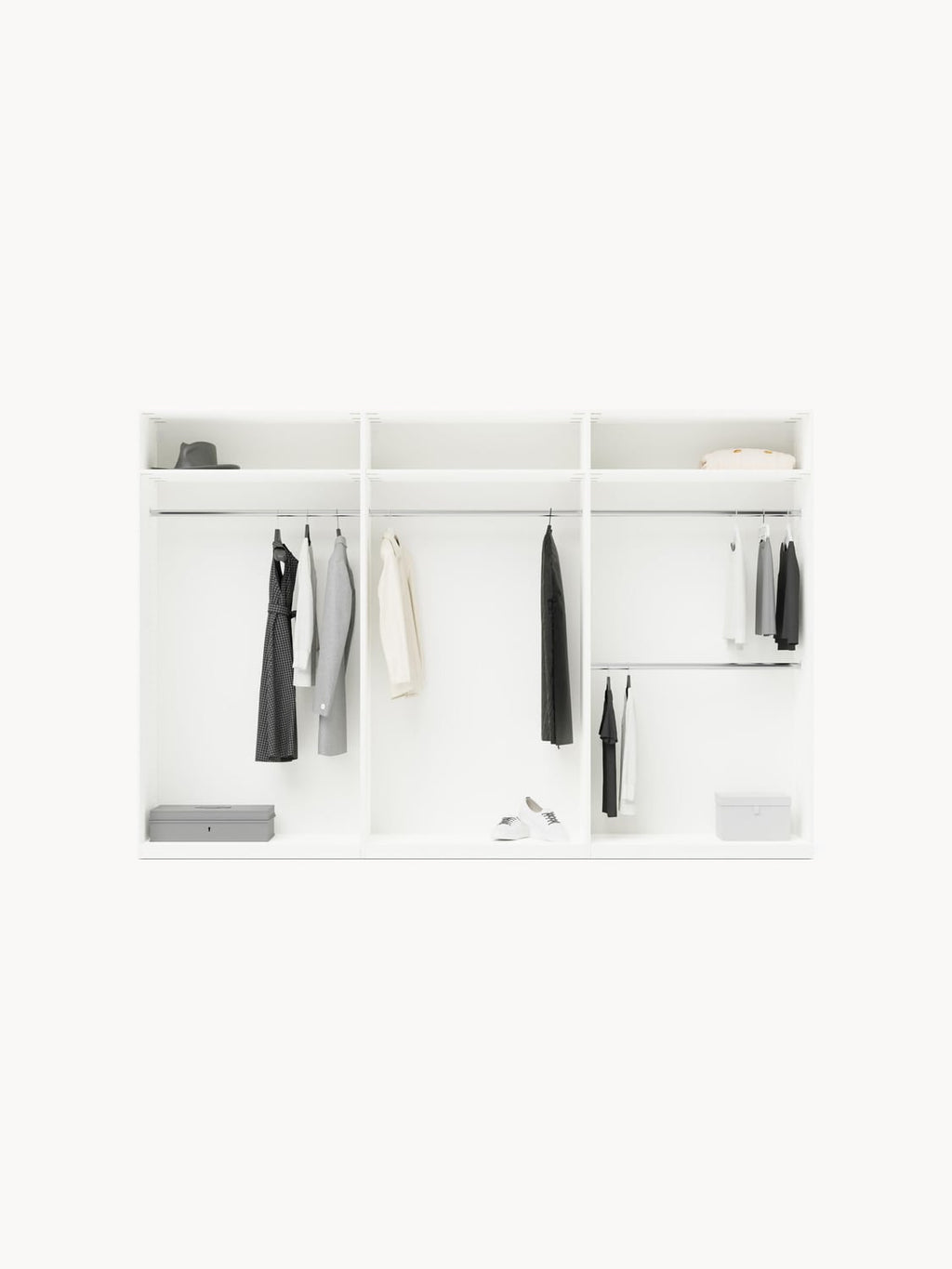 Leon Modular Hinged-Door Wardrobe, 300 cm Width, in various sizes — Off-White