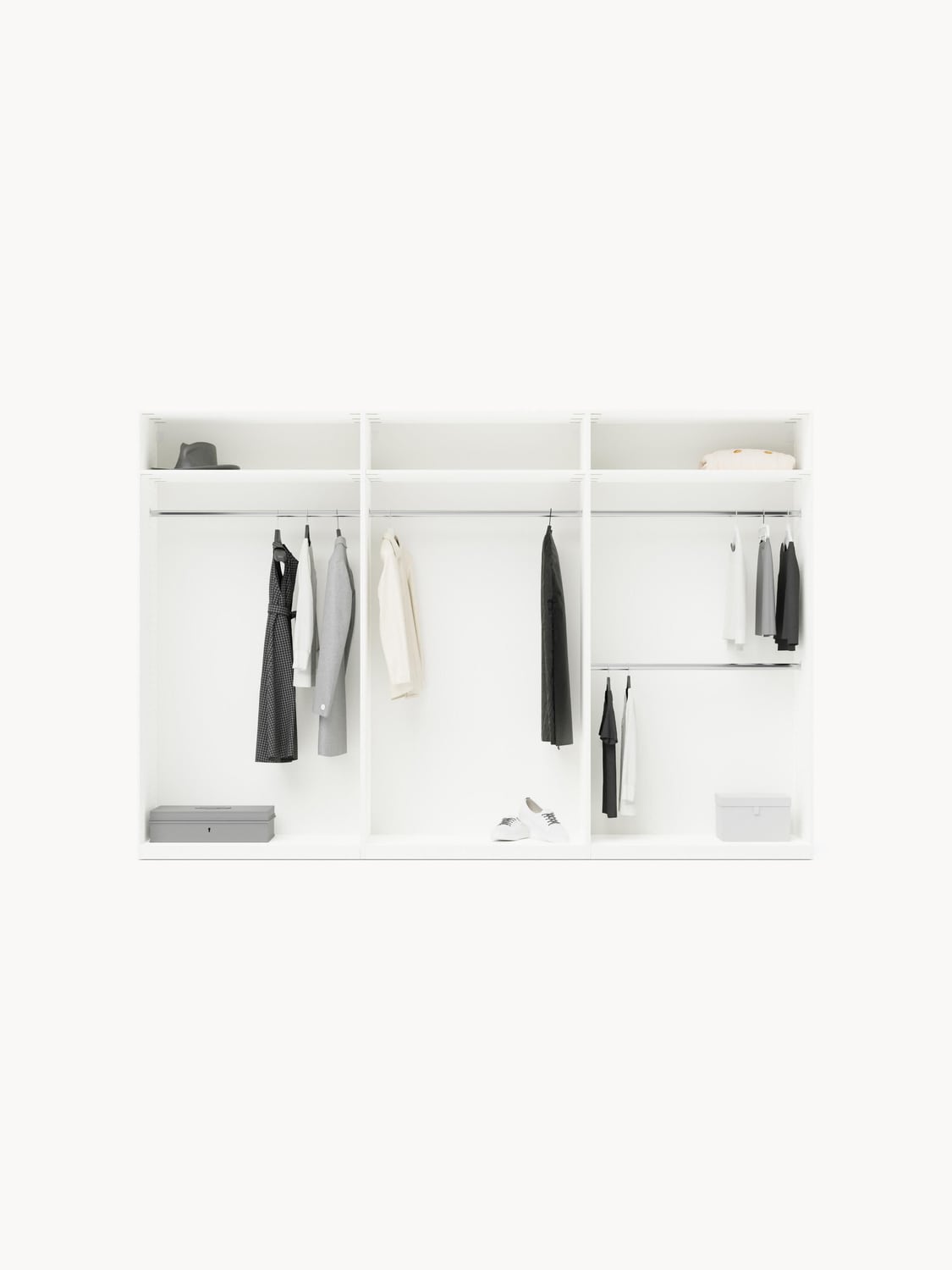 Leon Modular Hinged-Door Wardrobe, 300 cm Width, in various sizes — Off-White