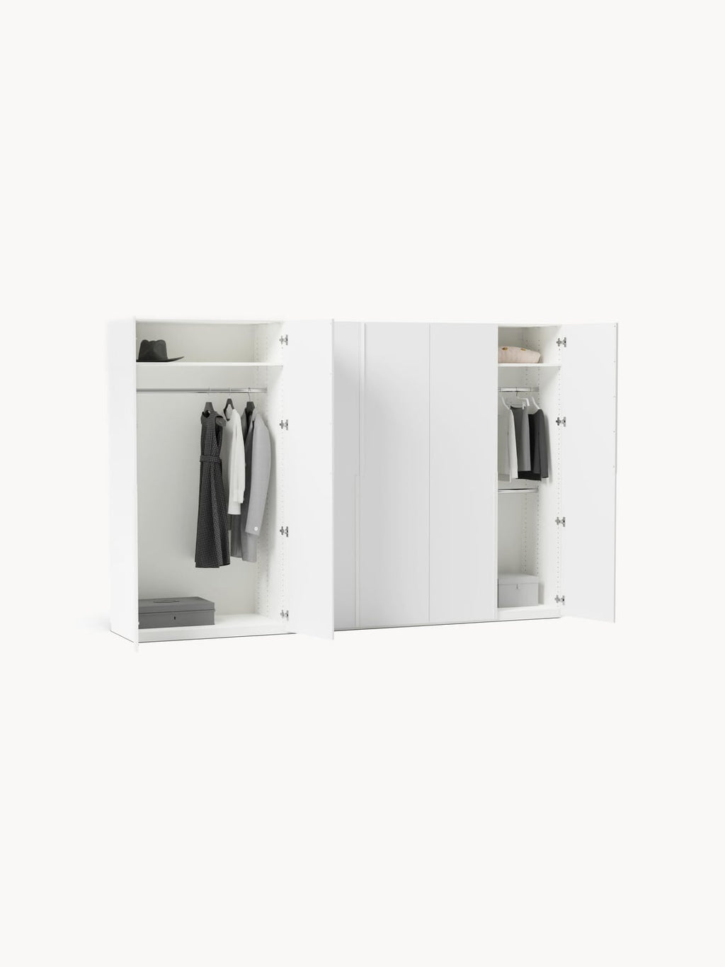 Leon Modular Hinged-Door Wardrobe, 300 cm Width, in various sizes — Off-White