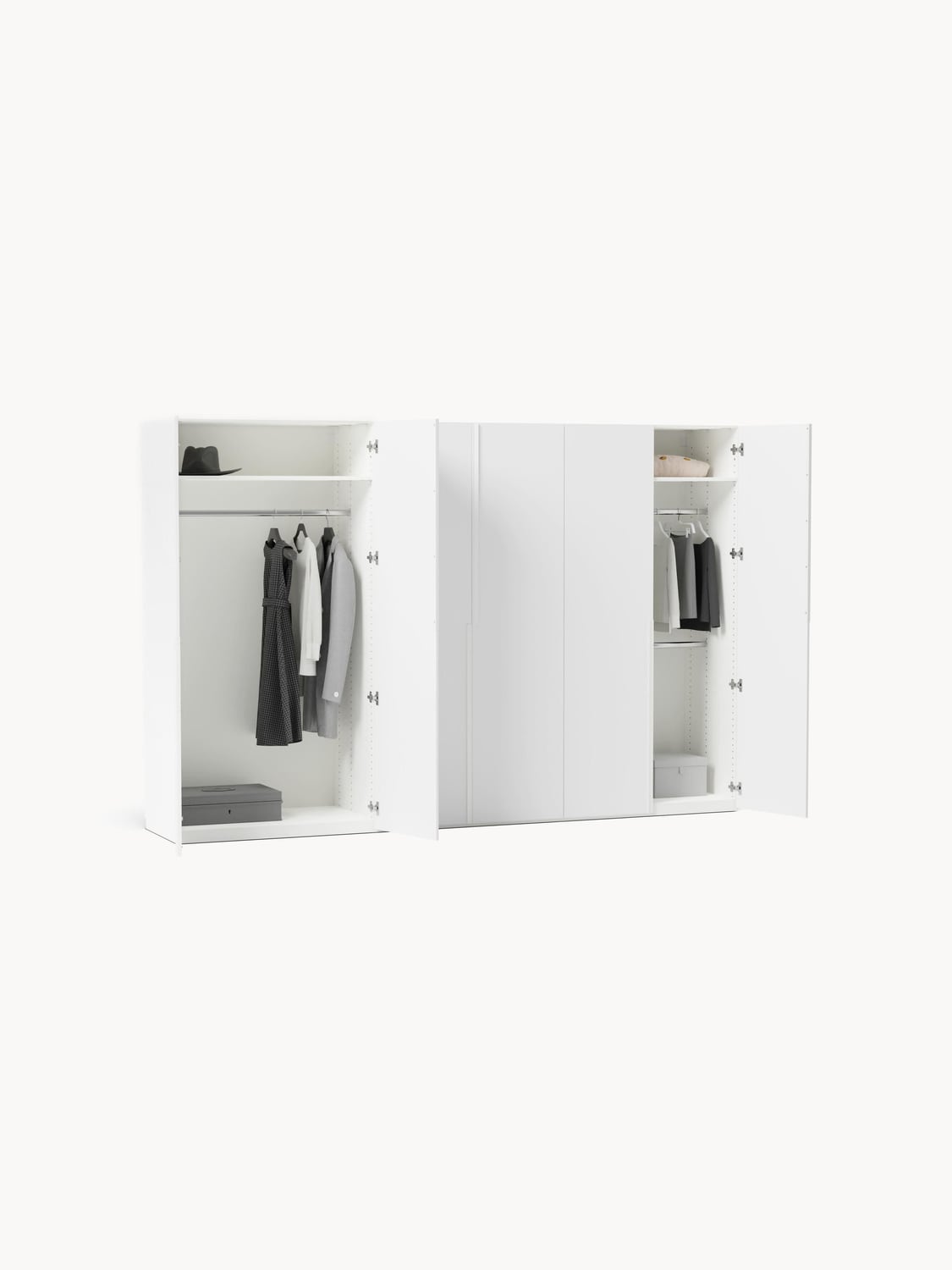 Leon Modular Hinged-Door Wardrobe, 300 cm Width, in various sizes — Off-White