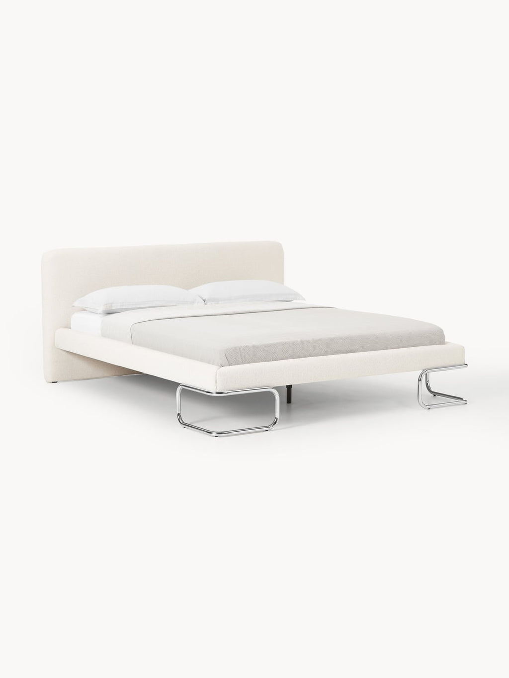 Olina Bouclé Upholstered Bed with Metal Legs — Off-White