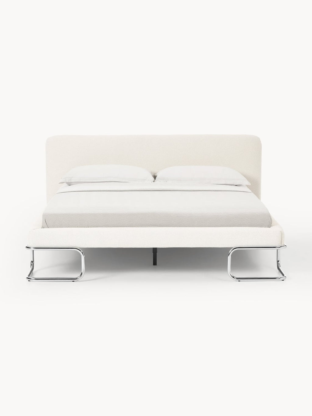 Olina Bouclé Upholstered Bed with Metal Legs — Off-White