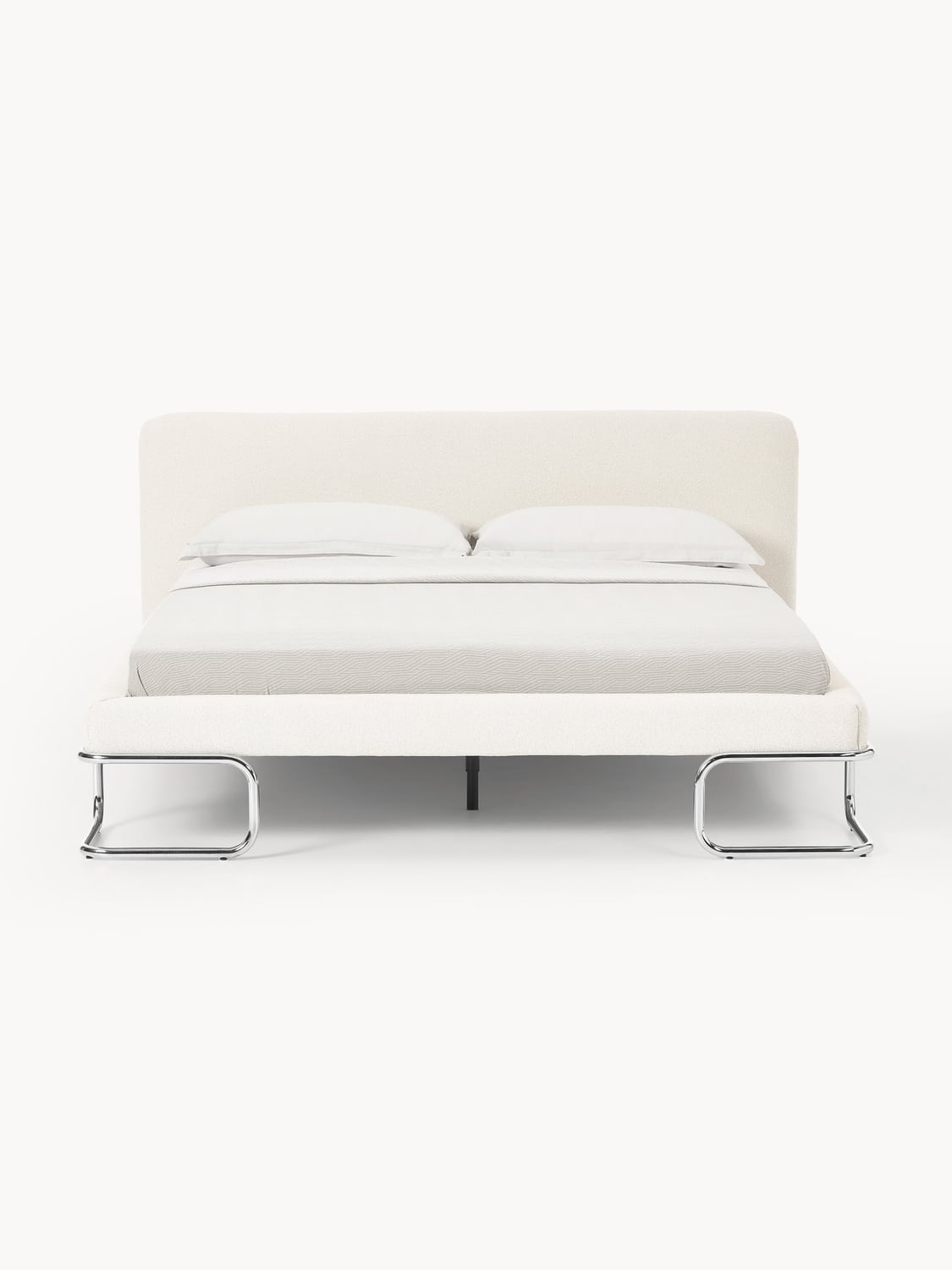 Olina Bouclé Upholstered Bed with Metal Legs — Off-White