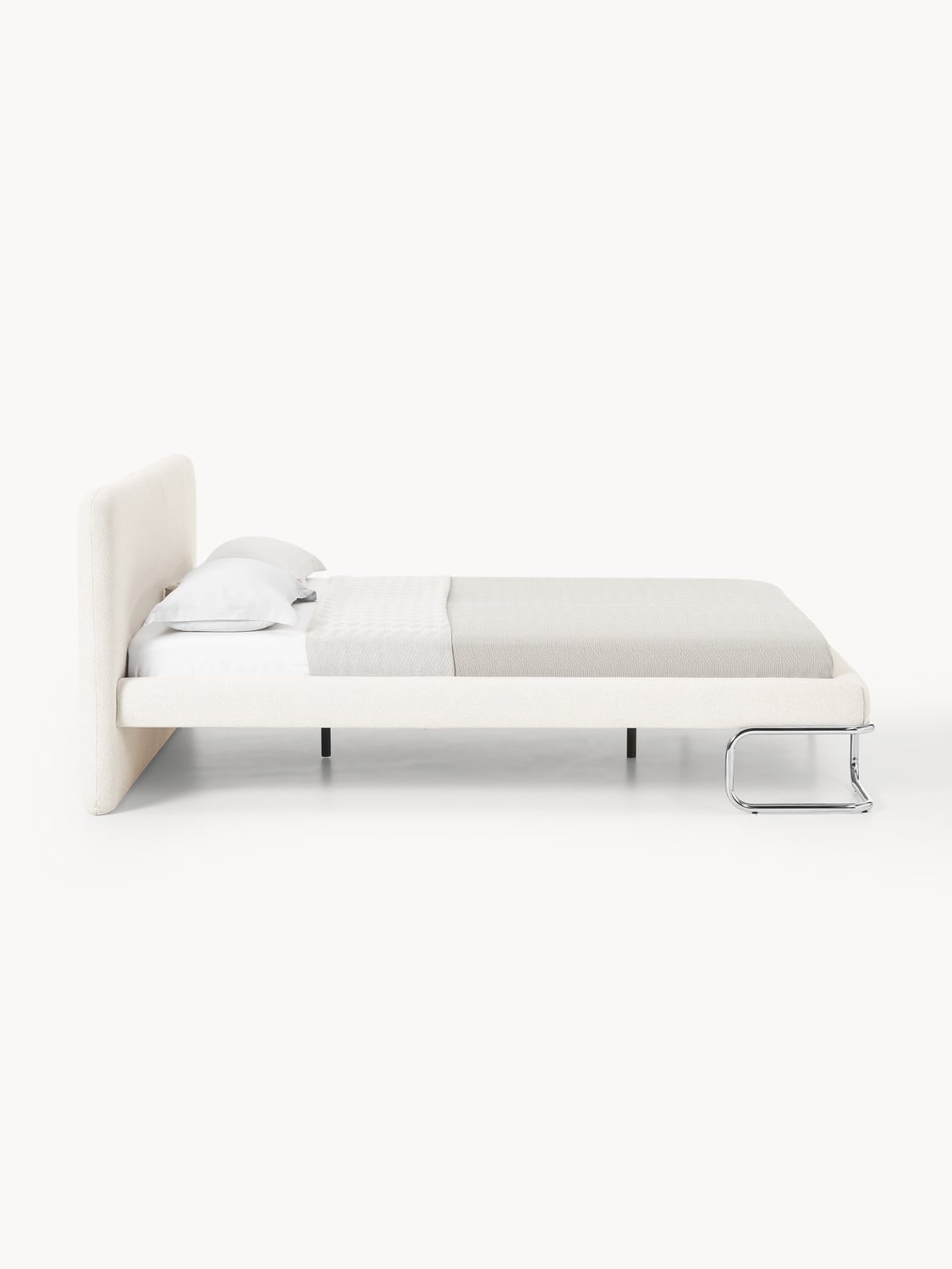 Olina Bouclé Upholstered Bed with Metal Legs — Off-White