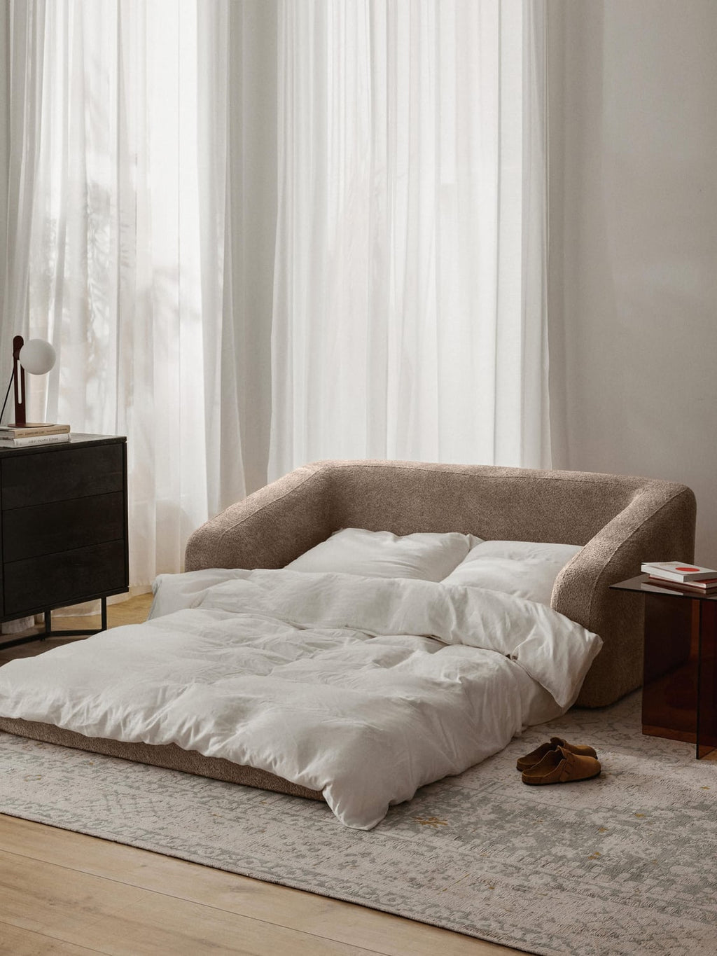 Eliot Sofa Bed (2-seater) in Teddy Bouclé — Sand