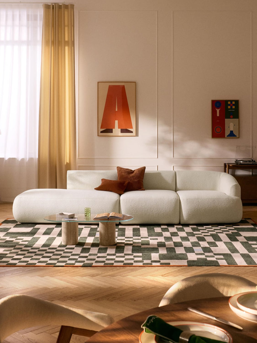 Sofia Modular Bouclé-Chaise (2-seater) — Ivory