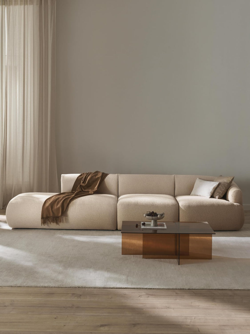 Sofia Modular Bouclé-Chaise (2-seater) — Cream