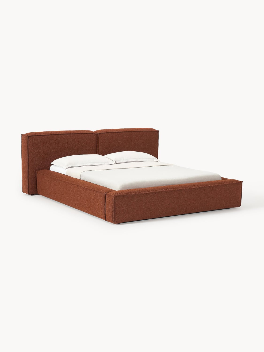 Lennon Bouclé Upholstered Bed with Storage — Camel