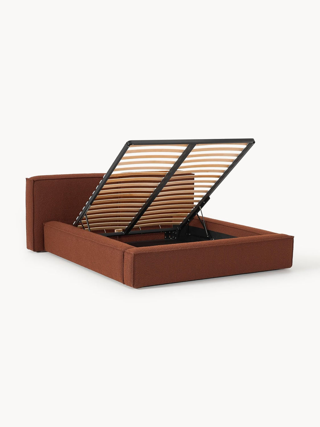 Lennon Bouclé Upholstered Bed with Storage — Camel