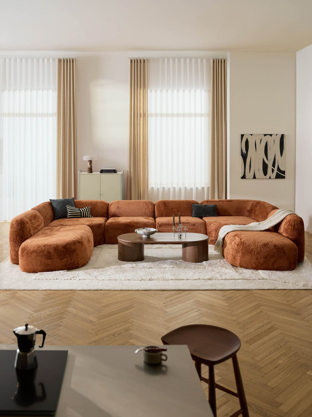 Wolke XL Modular Teddy Bouclé Sofa — Camel