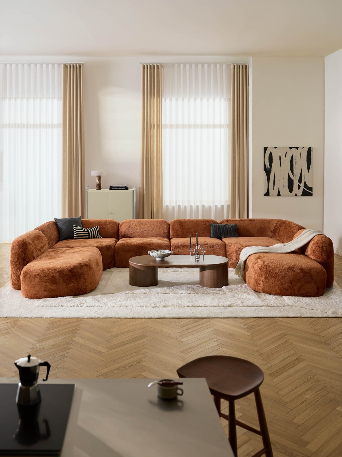 Wolke XL Modular Teddy Bouclé Sofa — Camel