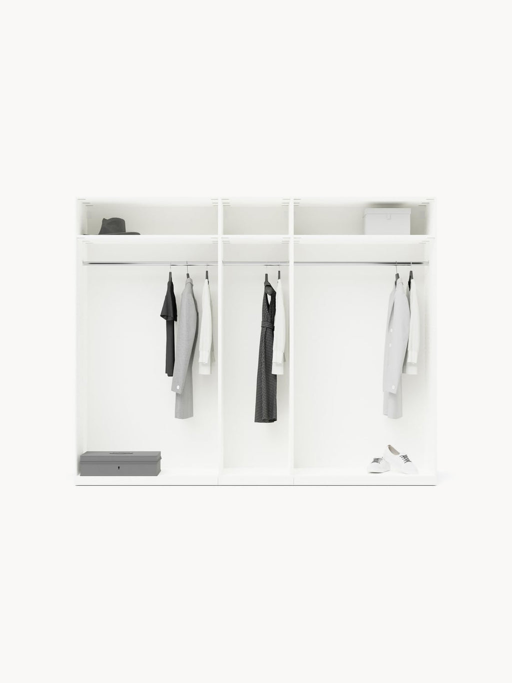Leon Modular Hinged-Door Wardrobe, 250 cm Width, in various sizes — Off-White