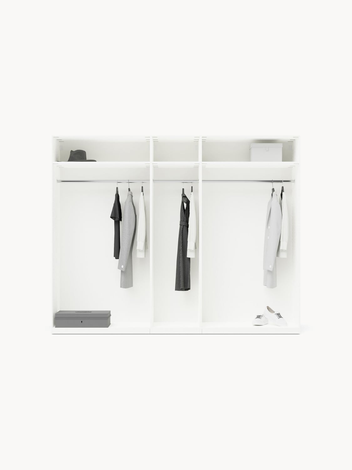 Leon Modular Hinged-Door Wardrobe, 250 cm Width, in various sizes — Off-White