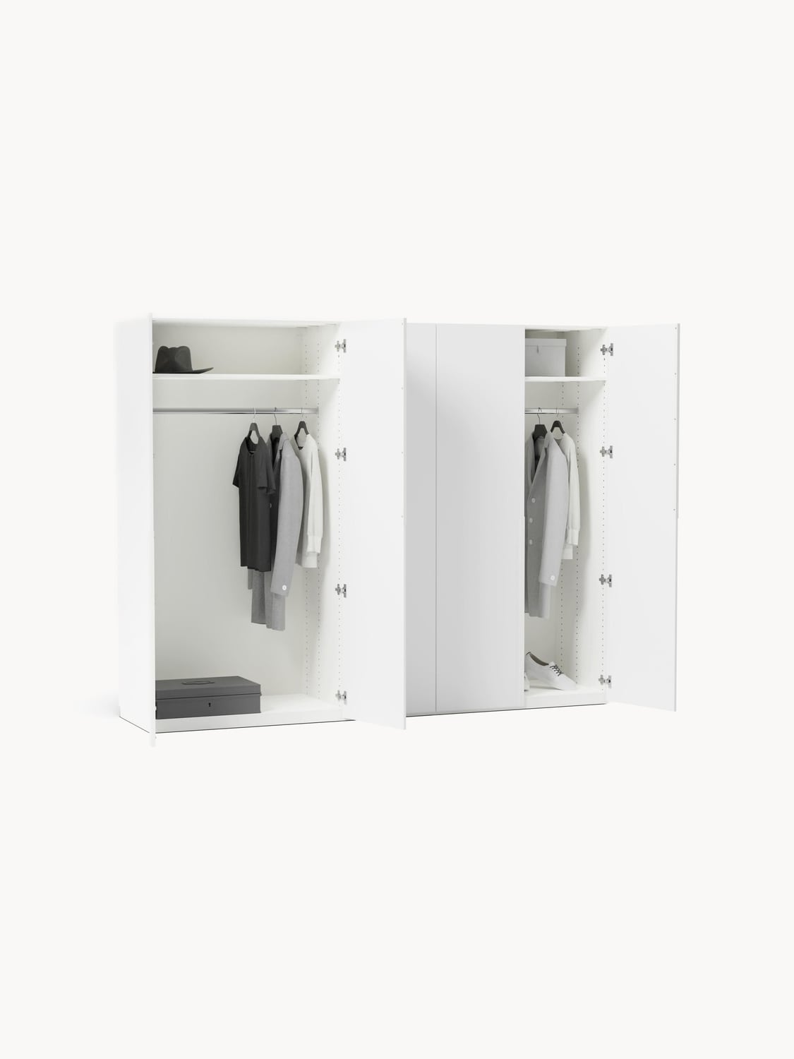 Leon Modular Hinged-Door Wardrobe, 250 cm Width, in various sizes — Off-White