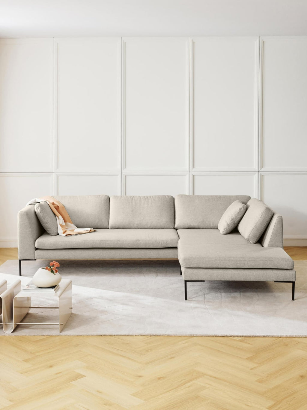 Emma Corner Sofa with Metal Legs — Oatmeal