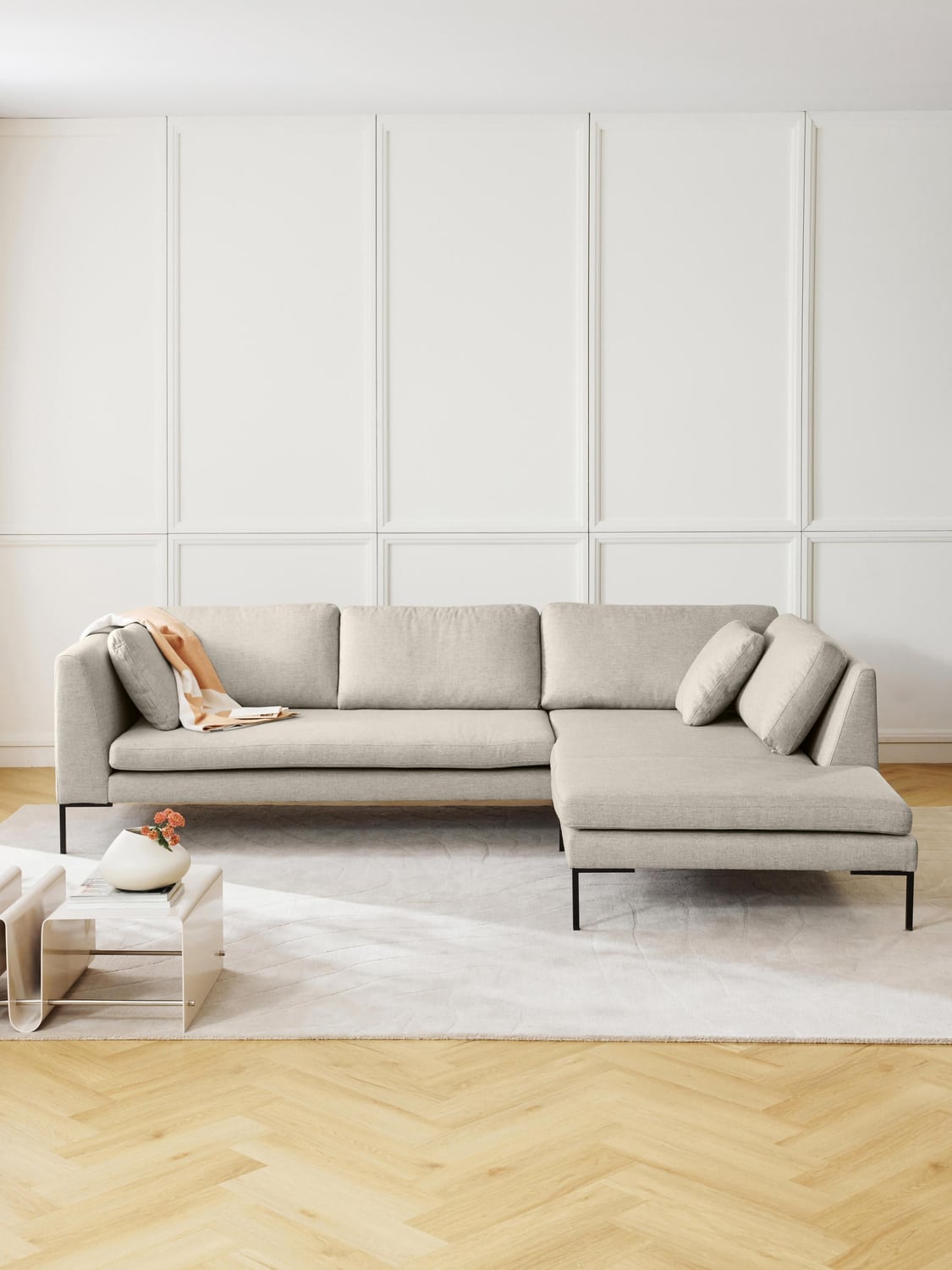 Emma Corner Sofa with Metal Legs — Oatmeal