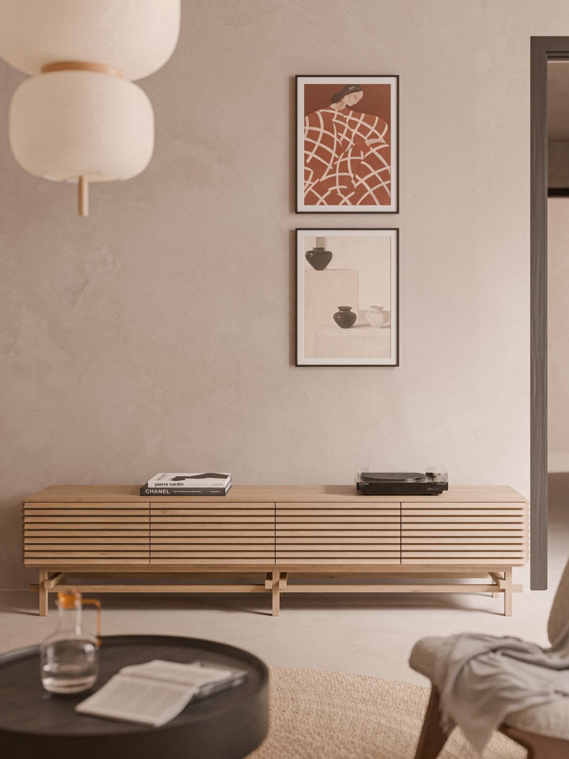 Pierce Large Lowboard in Oak — Warm Grey