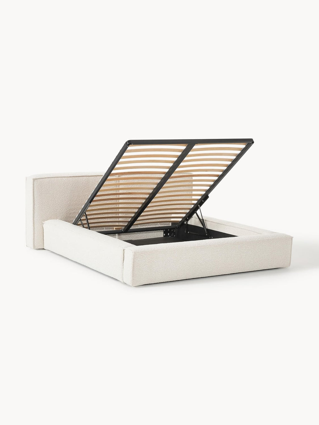 Lennon Bouclé Upholstered Bed with Storage — Off-White