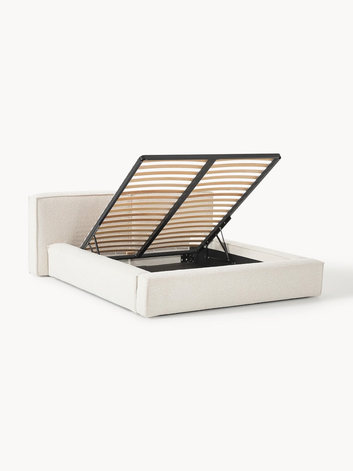 Lennon Bouclé Upholstered Bed with Storage — Off-White